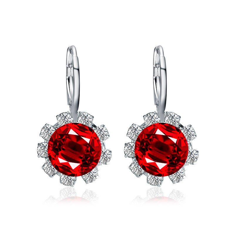 Fashion Round Crystal Diamond Sun Flower Stud Earrings-Jewearrings