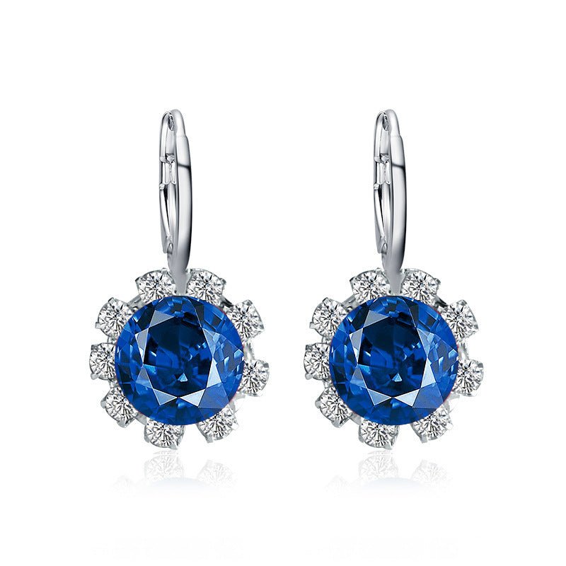 Fashion Round Crystal Diamond Sun Flower Stud Earrings-Jewearrings