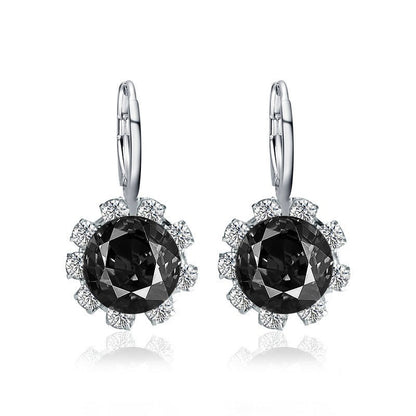 Fashion Round Crystal Diamond Sun Flower Stud Earrings-Jewearrings