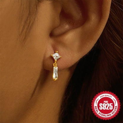 Fashion S925 Sterling Silver Water Drop Pomegranate Opal Triangle Pattern Thread Diamond-embedded Flat Head Piercing Earrings-Jewearrings