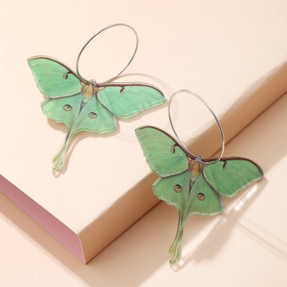 Fashion Simple Acrylic Green Butterfly Moth Earrings-Jewearrings