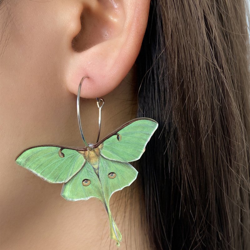 Fashion Simple Acrylic Green Butterfly Moth Earrings-Jewearrings