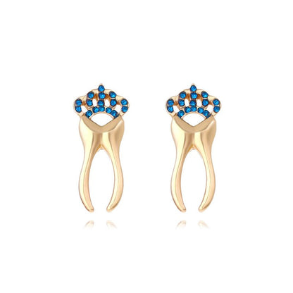 Fashion Simple Alloy Diamond Crown Tooth Stud Earrings-Jewearrings