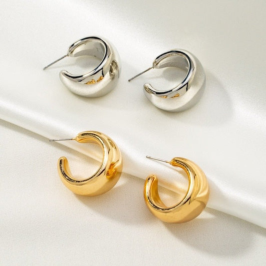 Fashion Simple European And American Style C- Shaped Hoop Earrings-Jewearrings