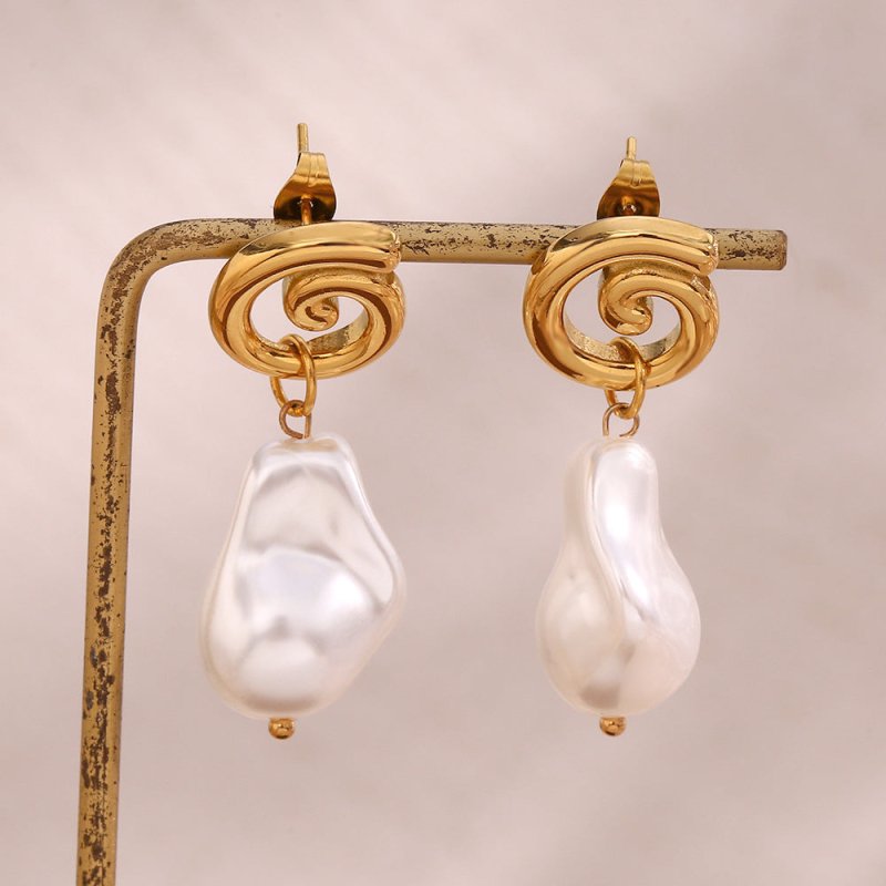 Fashion Simple Jewelry Women's Artificial Baroque Pearl Cyclone Shape Earrings Eardrops-Jewearrings