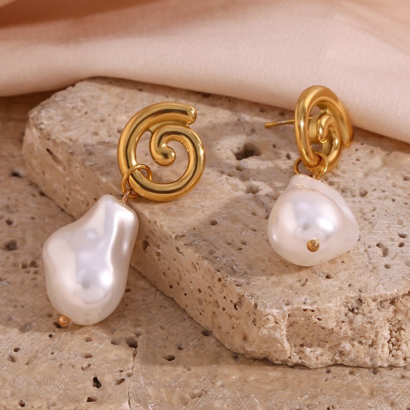 Fashion Simple Jewelry Women's Artificial Baroque Pearl Cyclone Shape Earrings Eardrops-Jewearrings