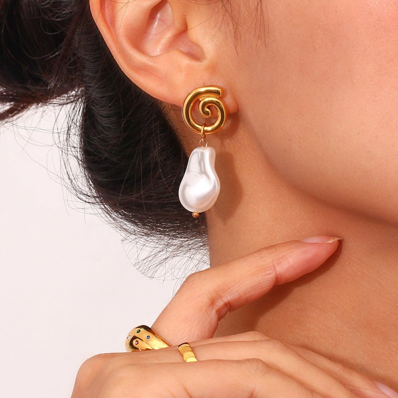 Fashion Simple Jewelry Women's Artificial Baroque Pearl Cyclone Shape Earrings Eardrops-Jewearrings