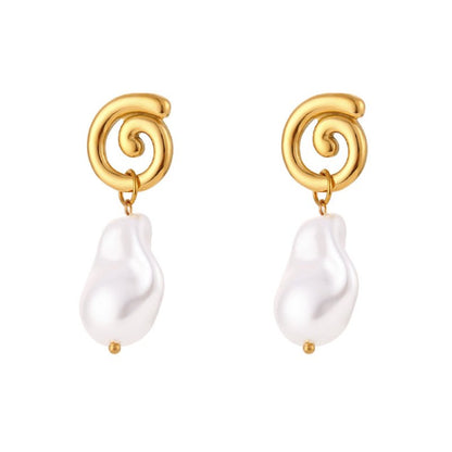 Fashion Simple Jewelry Women's Artificial Baroque Pearl Cyclone Shape Earrings Eardrops-Jewearrings