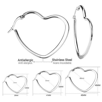 Fashion Simple Round Geometric Stainless Steel Love Heart Hoop Earrings-Jewearrings