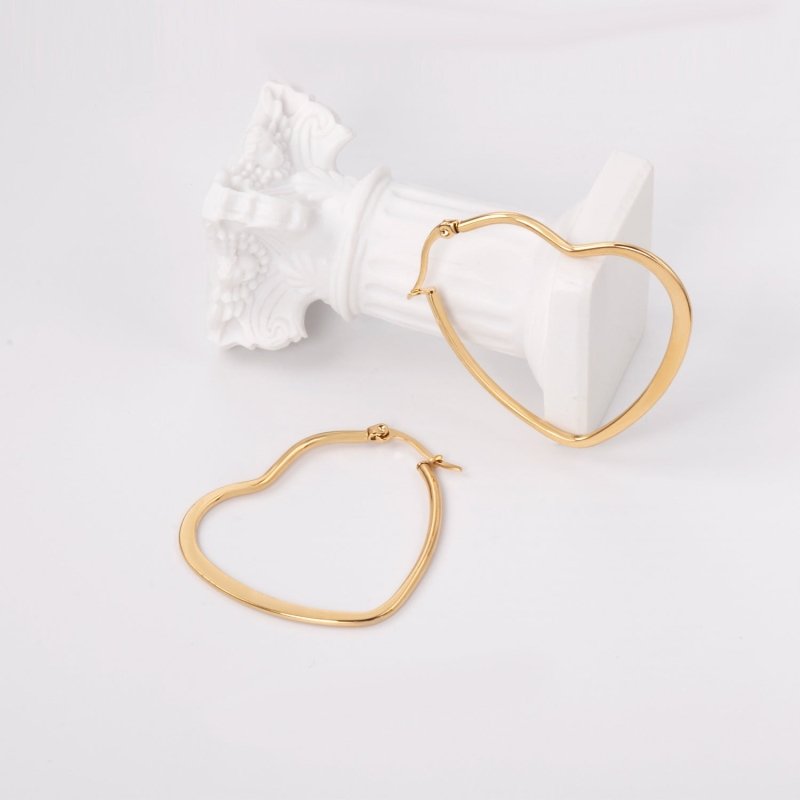 Fashion Simple Round Geometric Stainless Steel Love Heart Hoop Earrings-Jewearrings