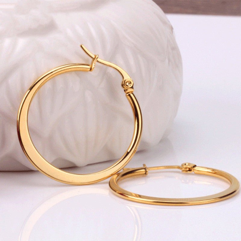 Fashion Simple Round Geometric Stainless Steel Love Heart Hoop Earrings-Jewearrings