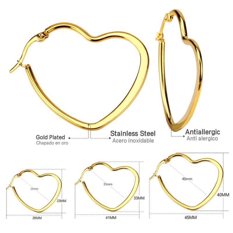 Fashion Simple Round Geometric Stainless Steel Love Heart Hoop Earrings-Jewearrings