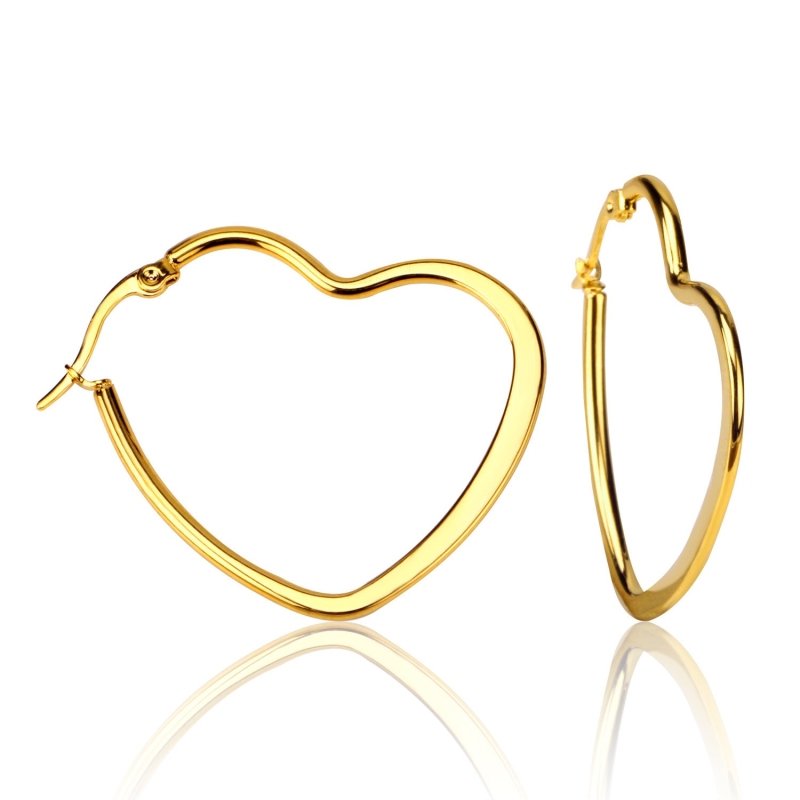 Fashion Simple Round Geometric Stainless Steel Love Heart Hoop Earrings-Jewearrings