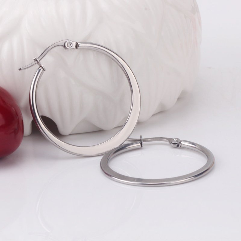 Fashion Simple Round Geometric Stainless Steel Love Heart Hoop Earrings-Jewearrings