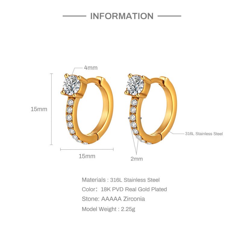 Fashion Simple Versatile 18K Gold Stainless Steel Earrings-Jewearrings