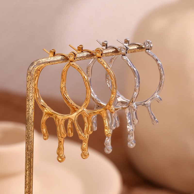 Fashion Special-interest Creative Stainless Steel 18K Gold Plating Vintage Lava Dripping Melting Earrings-Jewearrings