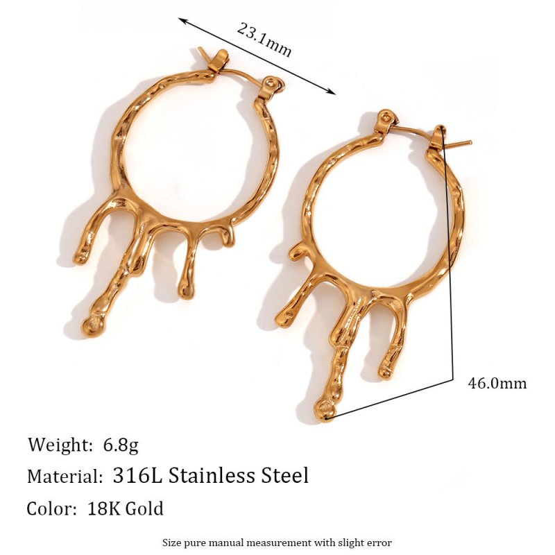 Fashion Special-interest Creative Stainless Steel 18K Gold Plating Vintage Lava Dripping Melting Earrings-Jewearrings