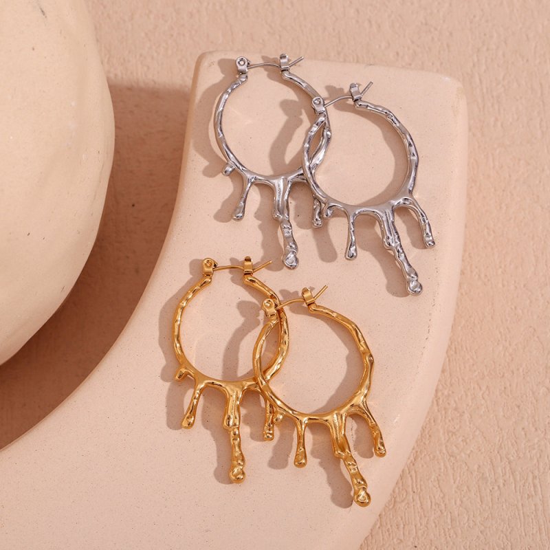 Fashion Special-interest Creative Stainless Steel 18K Gold Plating Vintage Lava Dripping Melting Earrings-Jewearrings