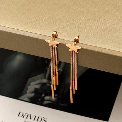 Fashion Square Fringed Rose Gold Female Earrings-Jewearrings