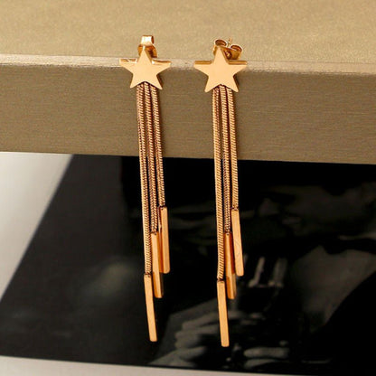 Fashion Square Fringed Rose Gold Female Earrings-Jewearrings