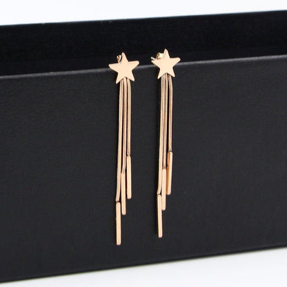 Fashion Square Fringed Rose Gold Female Earrings-Jewearrings