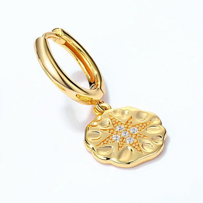 Fashion Star Medal 14K Gold Plated Earrings-Jewearrings