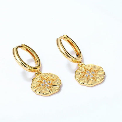 Fashion Star Medal 14K Gold Plated Earrings-Jewearrings