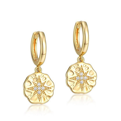 Fashion Star Medal 14K Gold Plated Earrings-Jewearrings