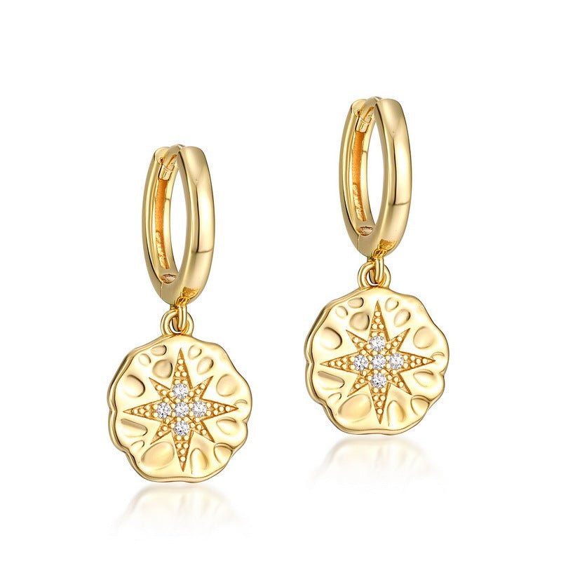 Fashion Star Medal 14K Gold Plated Earrings-Jewearrings