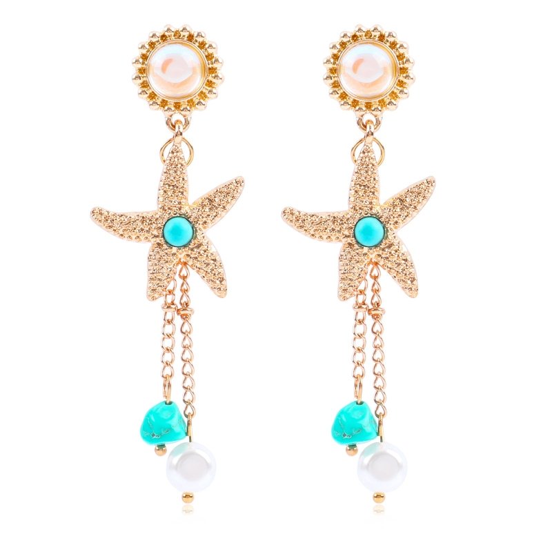 Fashion Style Popular Ocean Vacation Style Starfish Shell Earrings-Jewearrings