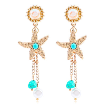 Fashion Style Popular Ocean Vacation Style Starfish Shell Earrings-Jewearrings