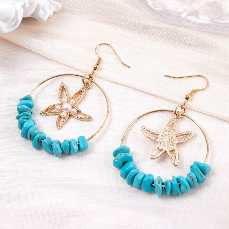 Fashion Style Popular Ocean Vacation Style Starfish Shell Earrings-Jewearrings