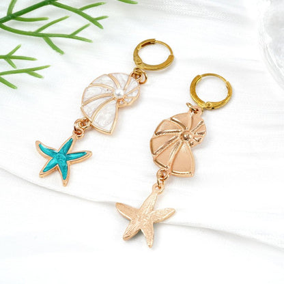 Fashion Style Popular Ocean Vacation Style Starfish Shell Earrings-Jewearrings