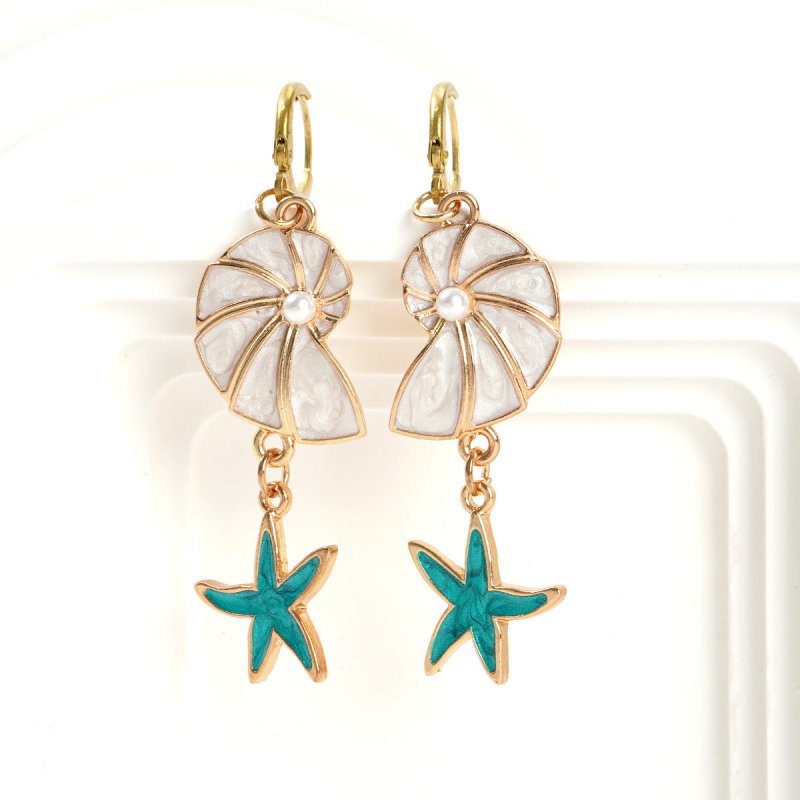 Fashion Style Popular Ocean Vacation Style Starfish Shell Earrings-Jewearrings