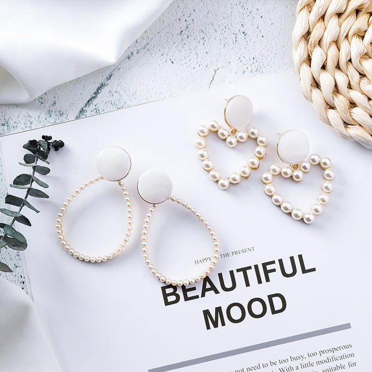 Fashion temperament love drop pearl earrings exaggerated cold wind shell texture earrings net red earrings-Jewearrings