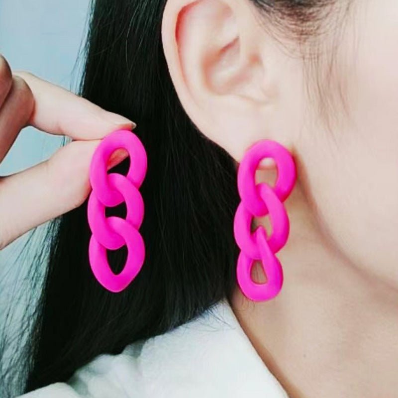 Fashion Three-piece Chain Stud Earrings Simple Personality Acrylic-Jewearrings