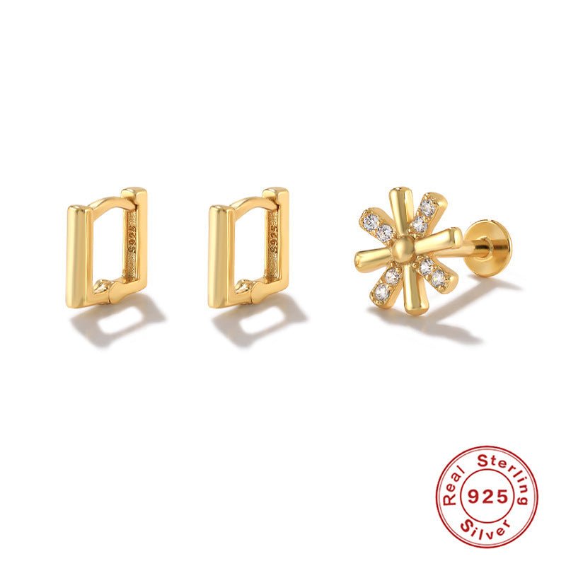 Fashion Twin Earrings Ear Clip Stud Flower Love Three-piece Set-Jewearrings