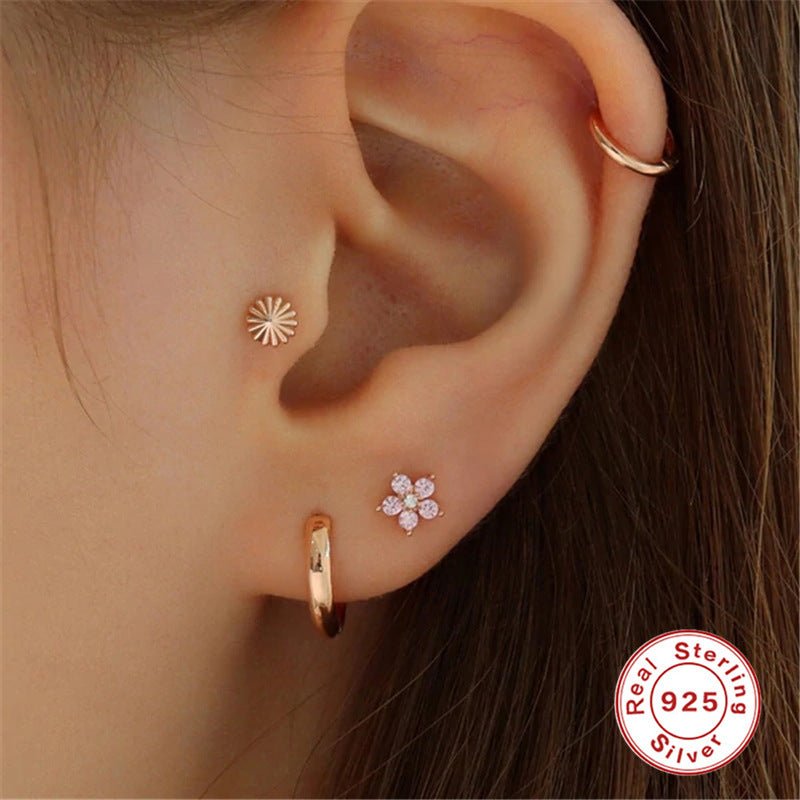 Fashion Twin Earrings Ear Clip Stud Flower Love Three-piece Set-Jewearrings