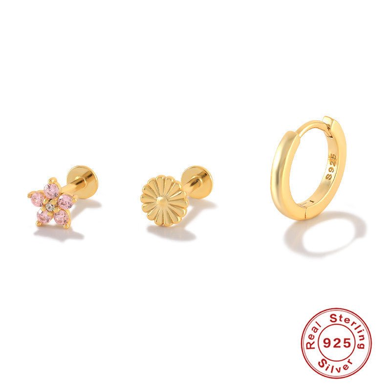 Fashion Twin Earrings Ear Clip Stud Flower Love Three-piece Set-Jewearrings