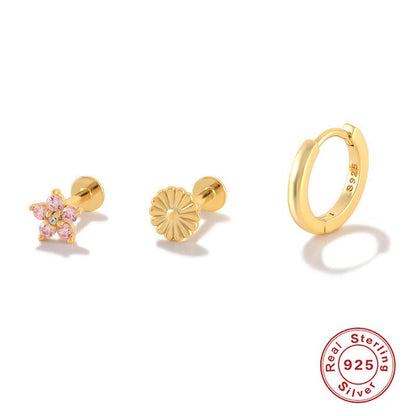 Fashion Twin Earrings Ear Clip Stud Flower Love Three-piece Set-Jewearrings