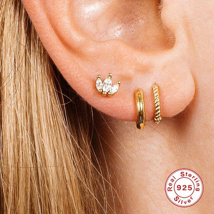 Fashion Twin Earrings Ear Clip Stud Flower Love Three-piece Set-Jewearrings