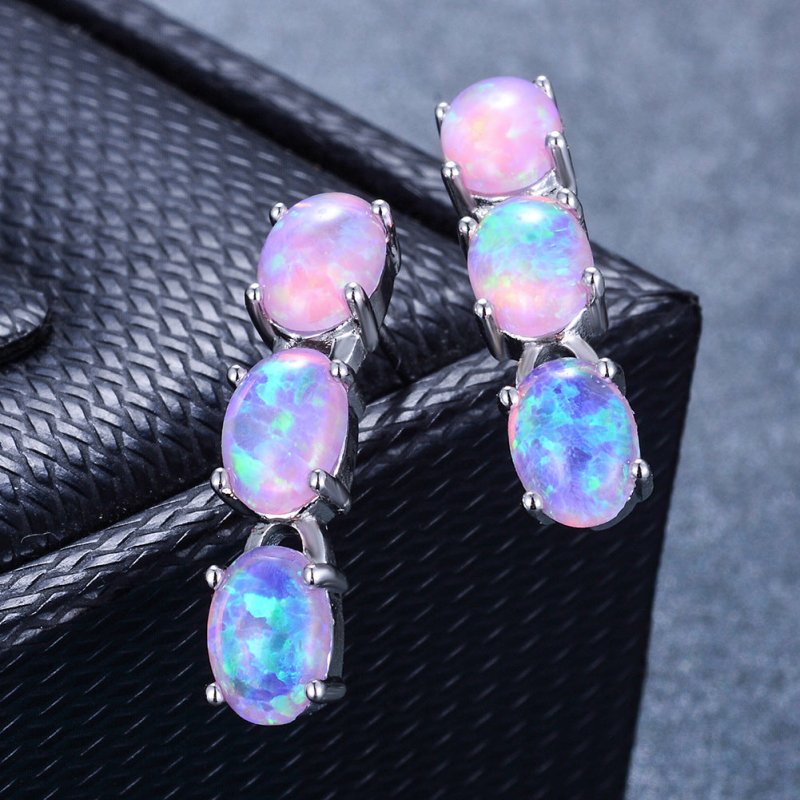 Fashion White Gold Three Color Opal Stud Earrings-Jewearrings