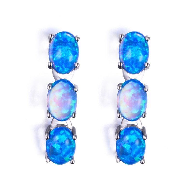 Fashion White Gold Three Color Opal Stud Earrings-Jewearrings