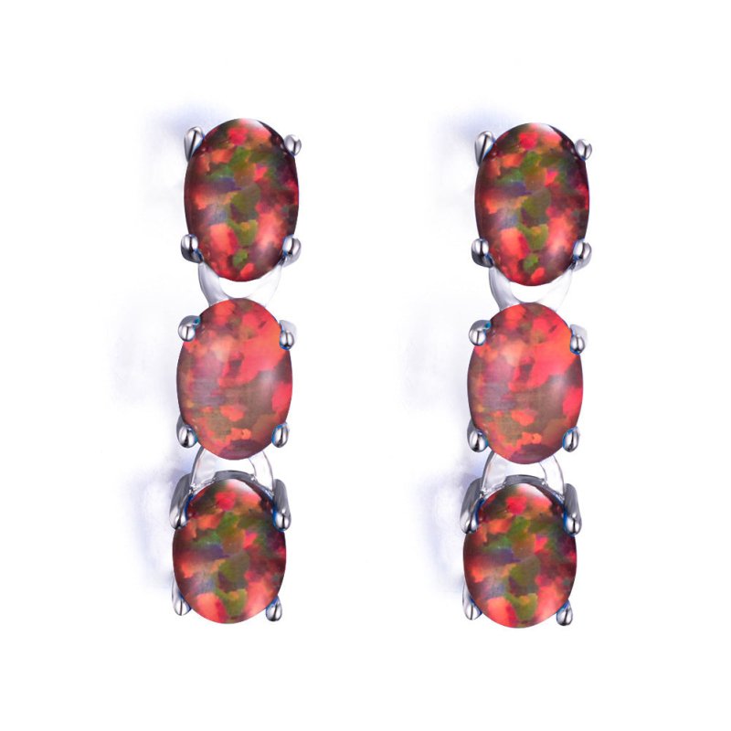 Fashion White Gold Three Color Opal Stud Earrings-Jewearrings