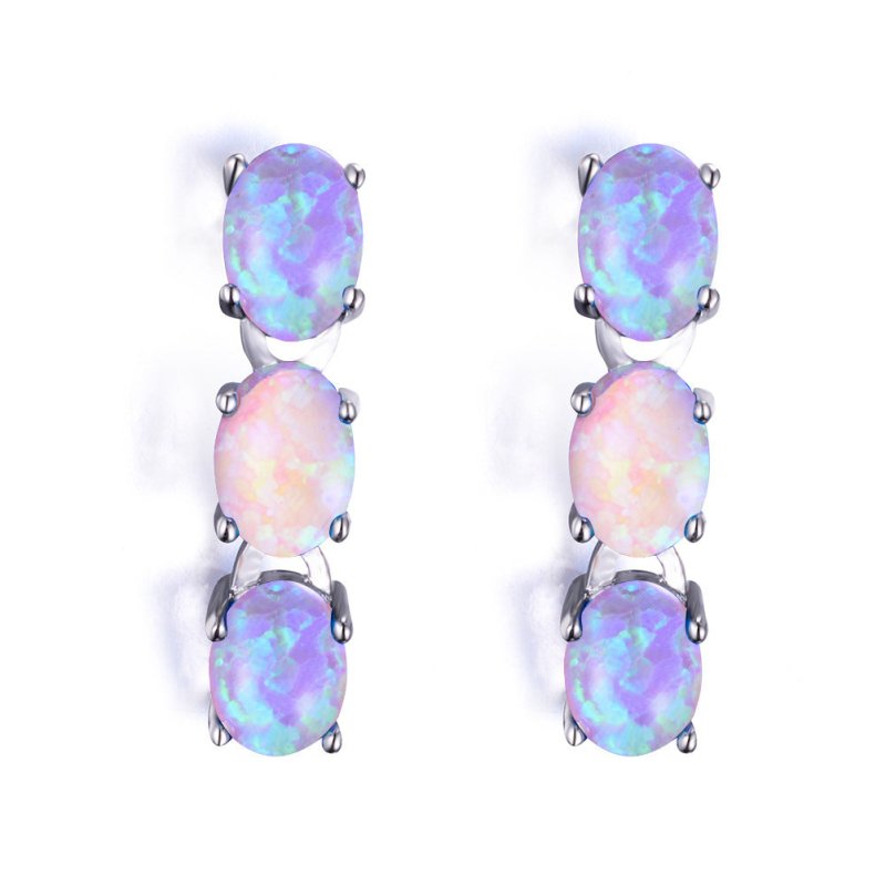 Fashion White Gold Three Color Opal Stud Earrings-Jewearrings