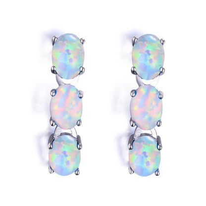 Fashion White Gold Three Color Opal Stud Earrings-Jewearrings