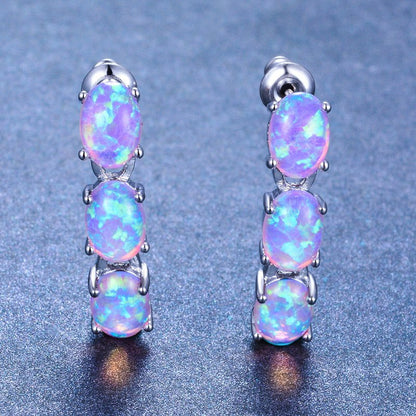 Fashion White Gold Three Color Opal Stud Earrings-Jewearrings