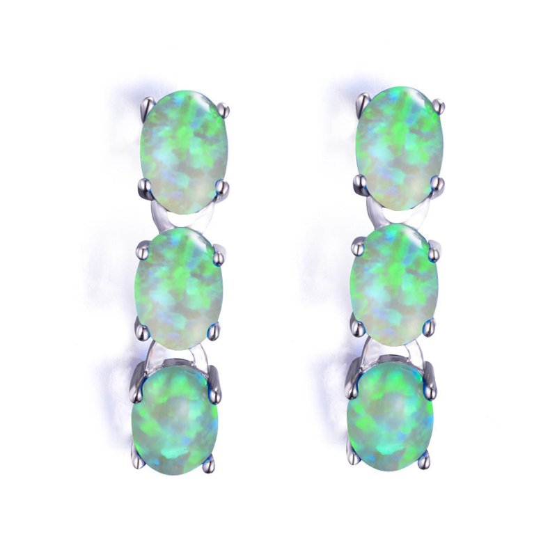 Fashion White Gold Three Color Opal Stud Earrings-Jewearrings