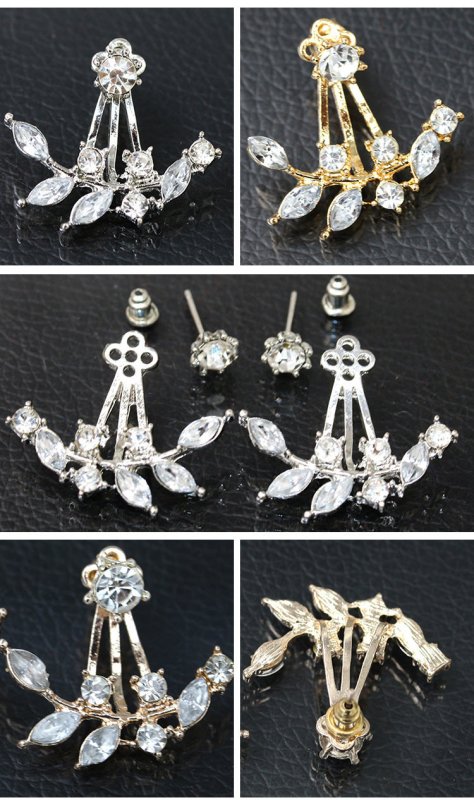 Fashion Women's Diamond-studded Crystal Leaf Earrings-Jewearrings