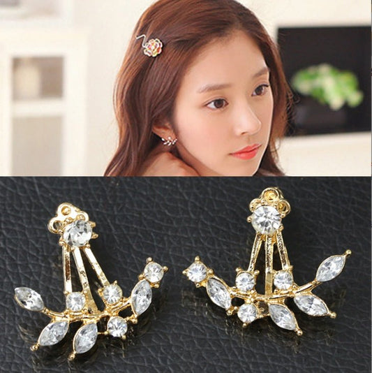 Fashion Women's Diamond-studded Crystal Leaf Earrings-Jewearrings